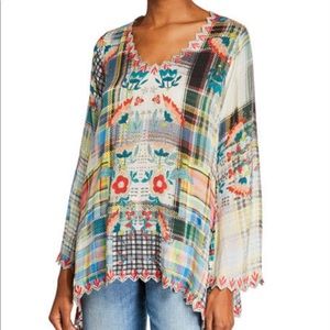 Johnny Was Dinah Flared-Sleeve Blouse with Embroidered Trim Size S